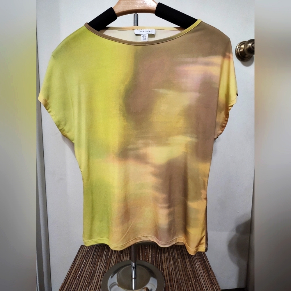 Topshop Tye-Dye Neon Yellow top - size Large